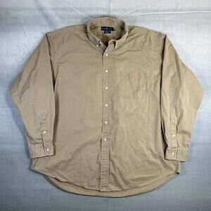 VTG Ralph Lauren Blake Oxford Shirt Mens XXL Beige Pocket Button Long Sleeve